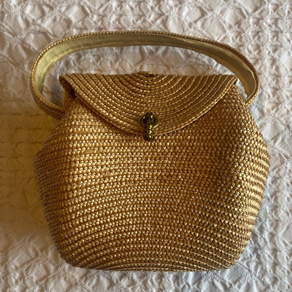no brand Handbags - Vintage Brass Handle Mini Straw Bag